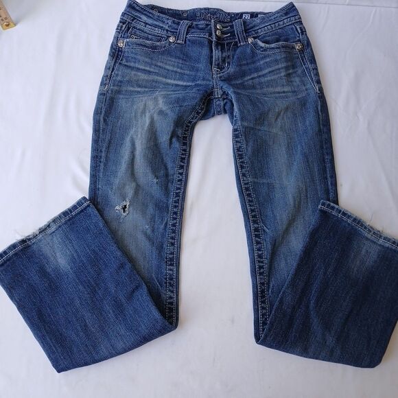 Miss Me Slim Boot Stretch Denim Jeans Embellish Cross Pockets Sz 27 VTG Y2K - Picture 3 of 8